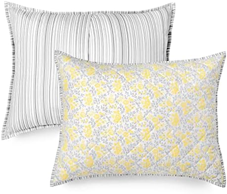 מרתה סטיוארט היילי פרחים קינג קינג סטיית שמיכה - 3 חלקים | כותנה - אריגה מגניבה ופריכה | הפיך ושטוף | צהוב